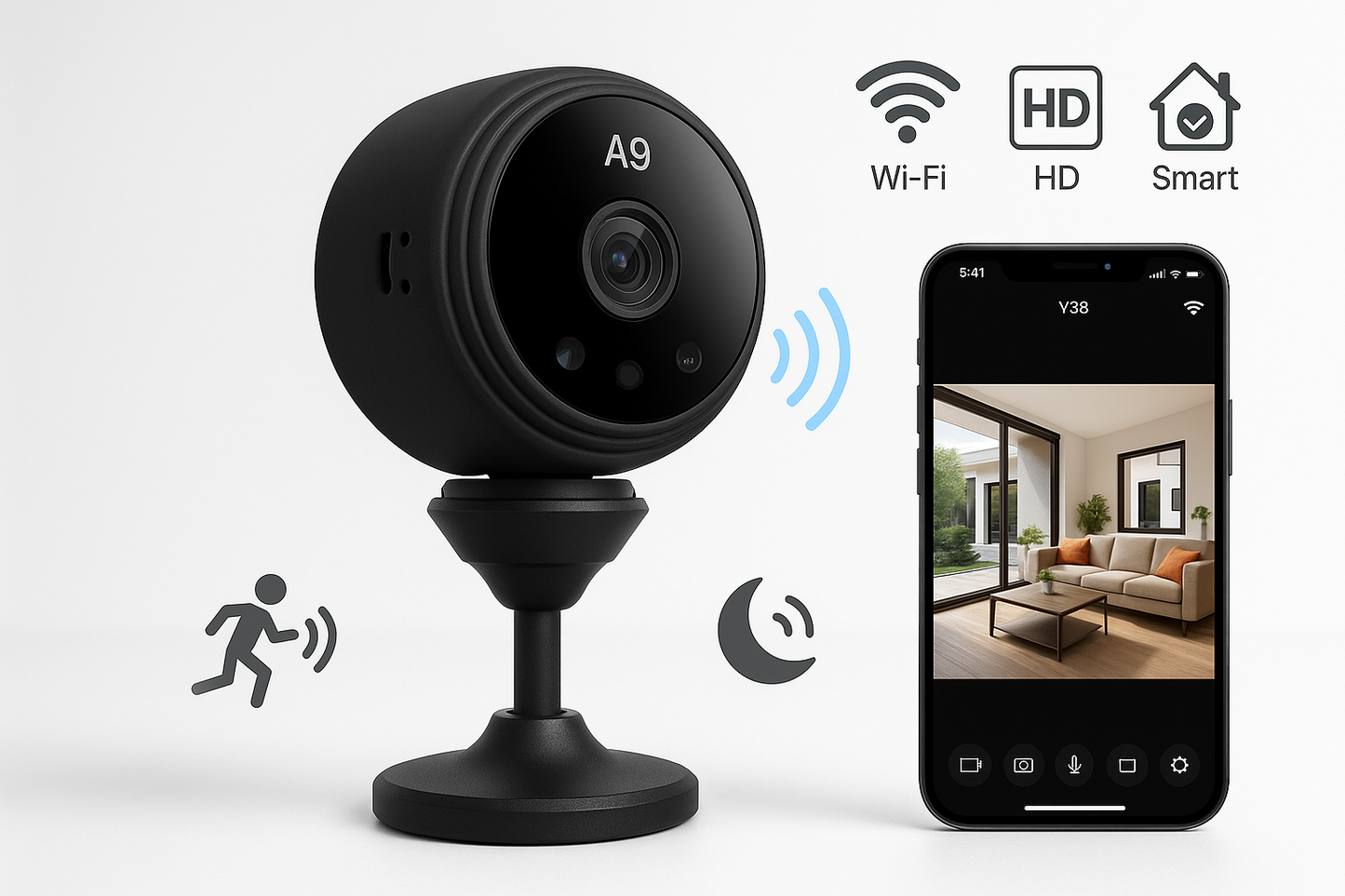 A9 Mini Wifi Camera Wireless HD Monitoring | Portable Security DVR Camera with Stand | Smart Home Wifi Camera for Indoor Outdoor Use | Motion Detection Sensor | Night Vision Mini Camera | Remote Viewing via V38 App – PROMISE TO SELL